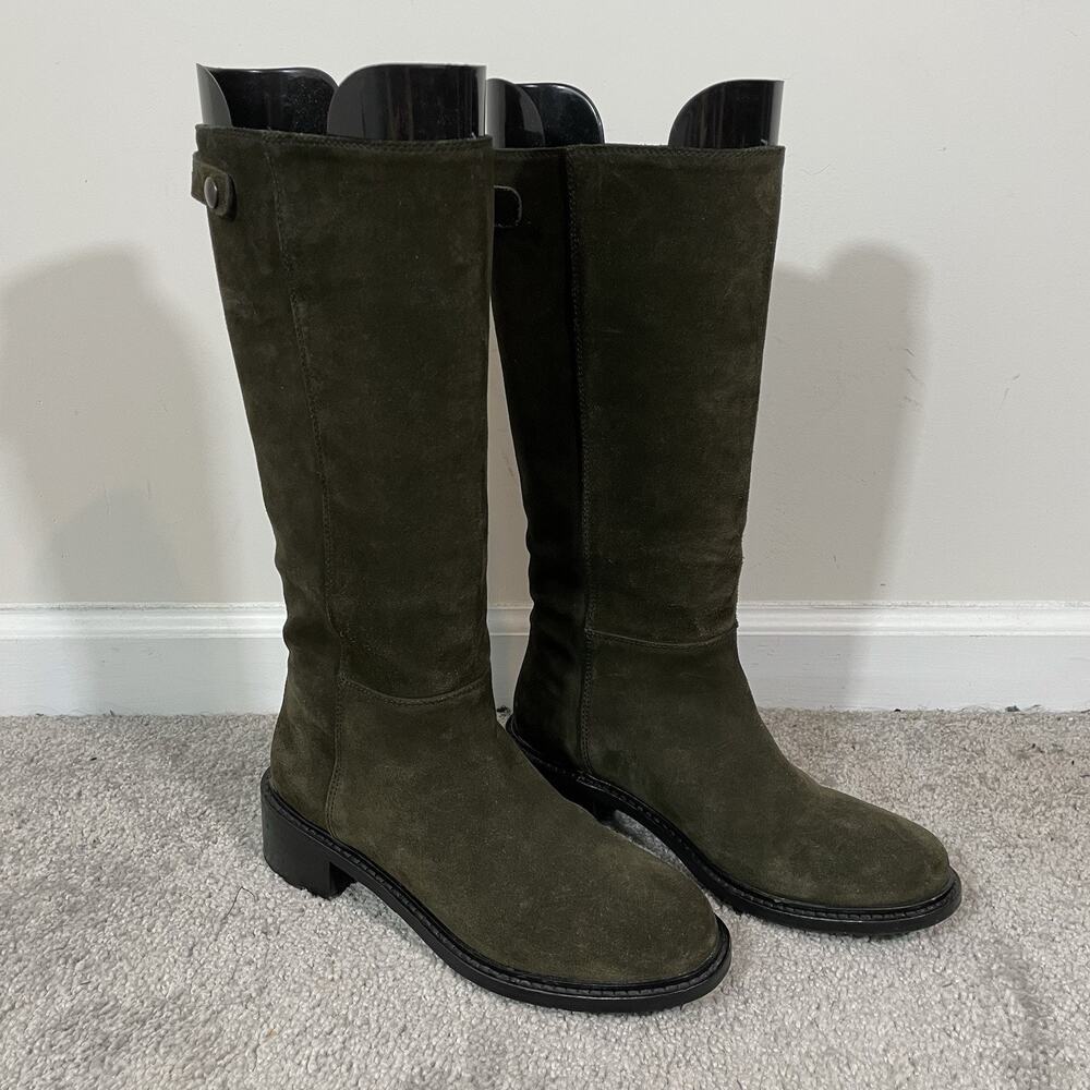 Vince Rich Forest Green Suede Tall Boots Womens Size 7 M Olive Made in Italy